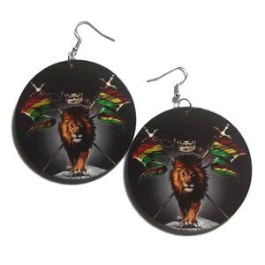 Jah Lion Medium Statement Dangle Wood Earrings